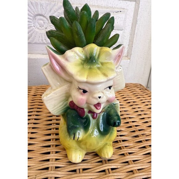 Vintage 50's Anthropomorphic Whimsical Bunny Rabbit Planter Vase - Picture 10 of 13
